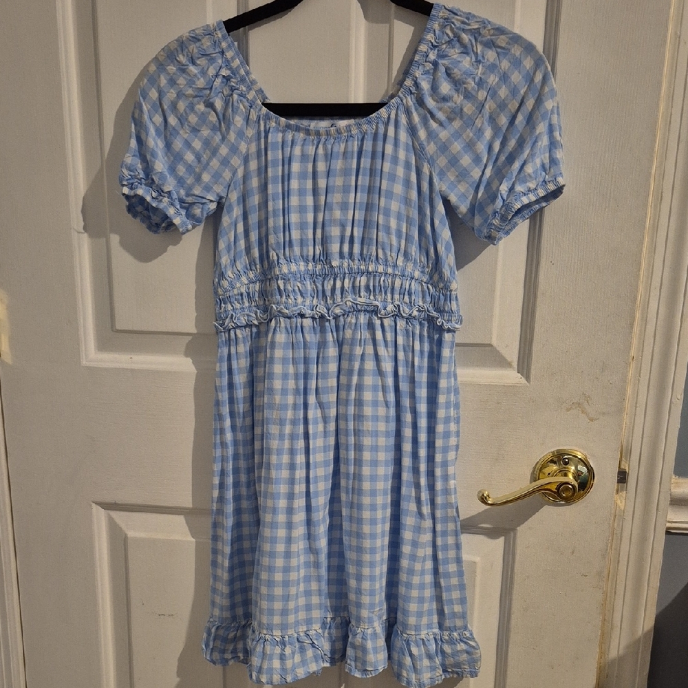Blue and White Smocked Puff Sleeve Sundress